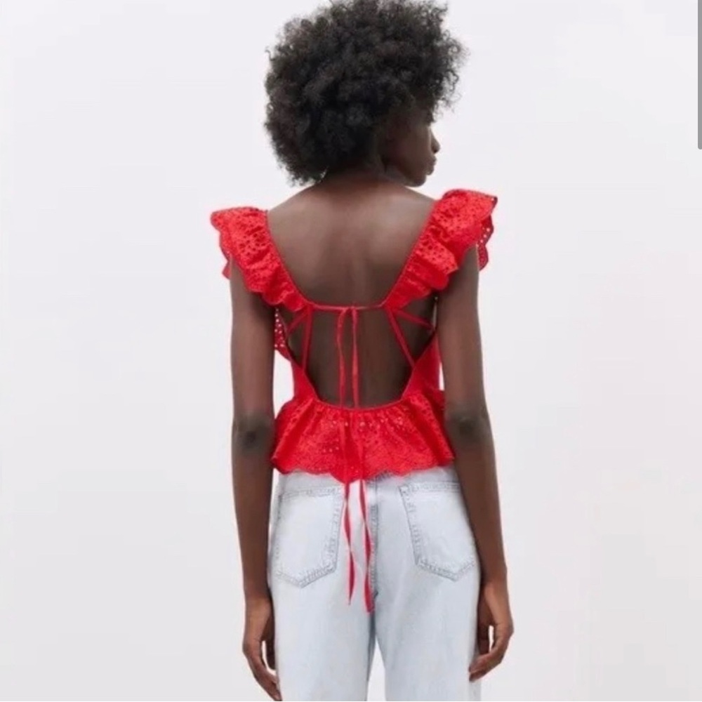 ZARA women’s red eyelet lace backless top